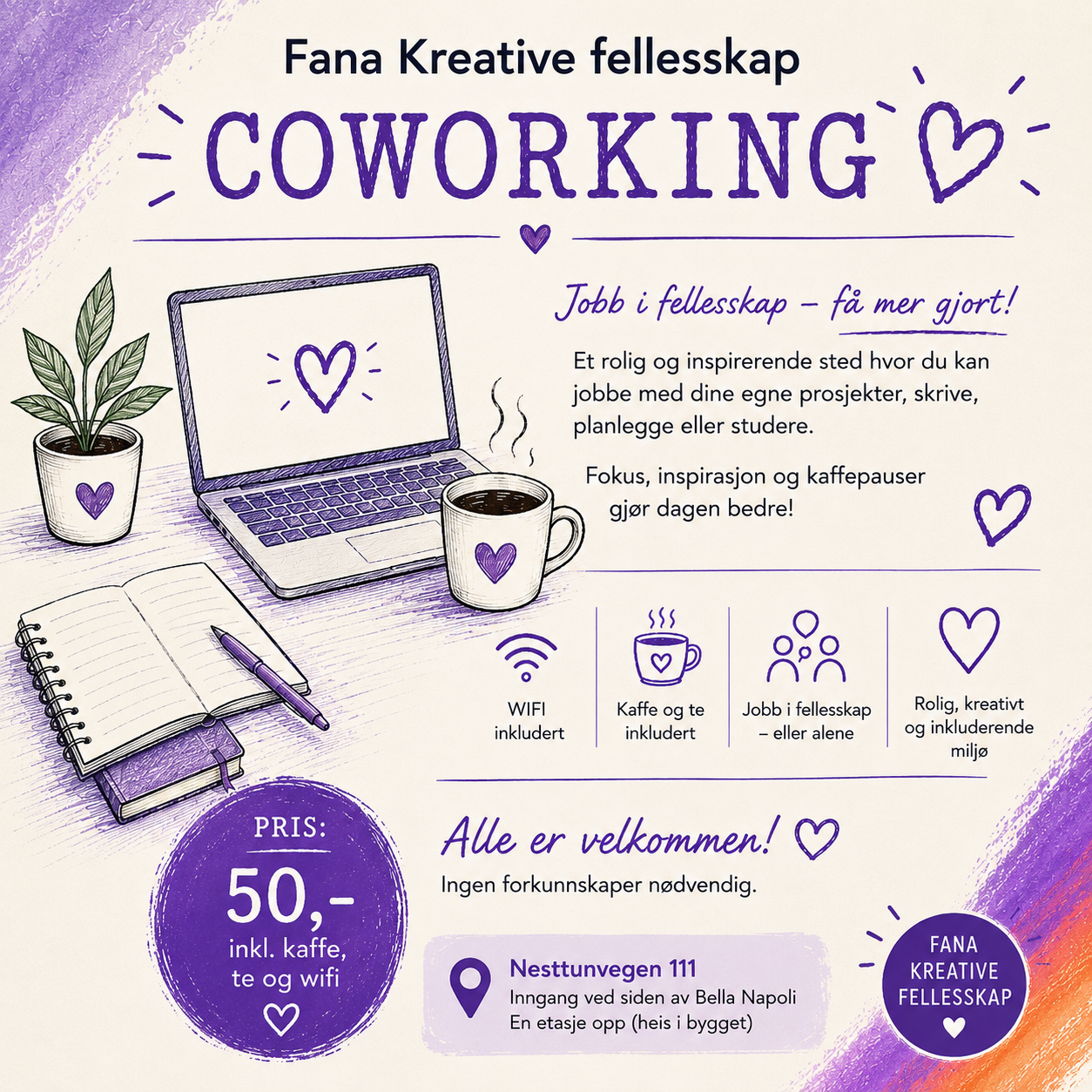 Coworking. Mandag 27.juli Kl. 09.00 - 13.00