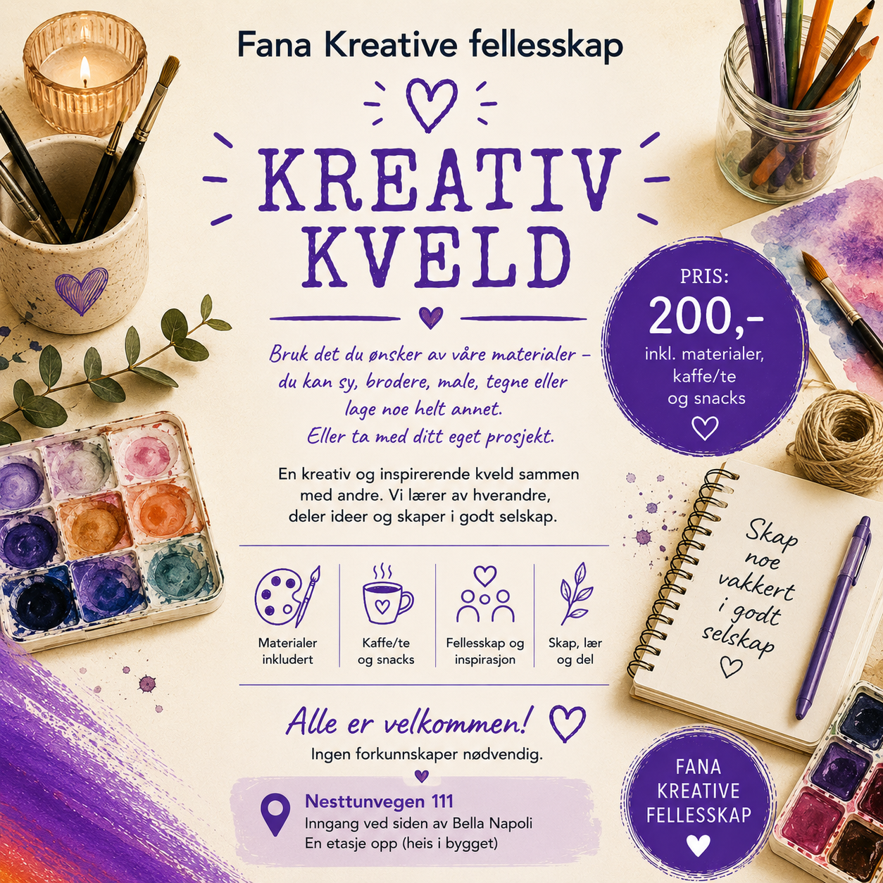 Kreativ søndag. Søndag 26.juli Kl. 13.00 - 16.00