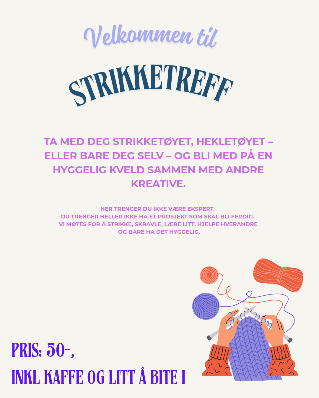 Strikketreff Onsdag 02 September. 18.00-20.00