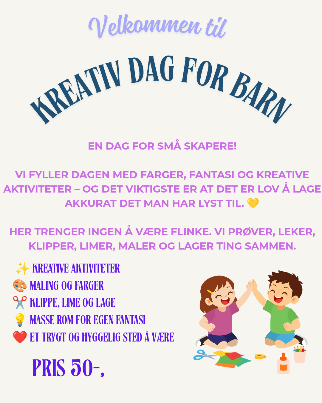 Kreativ dag for barn. Søndag 06. September kl. 12.00 - 15.00