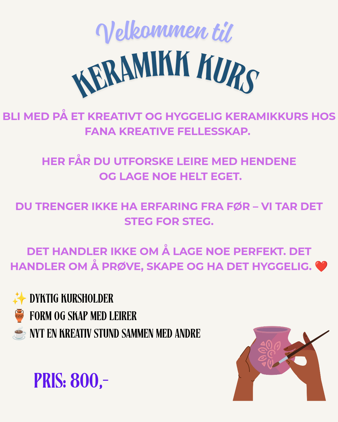 Keramikk kurs Lørdag 12. September 13.00-16.00